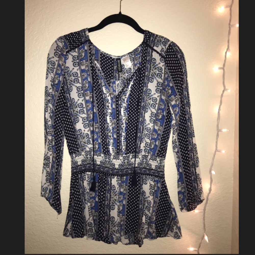 Boho long sleeve peplum fit top